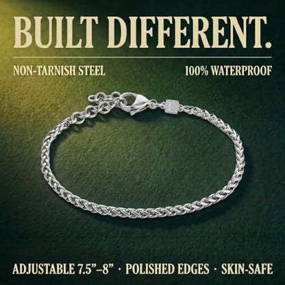 Mens Bracelet - Stainless Steel, Non Tarnish Rope Chain Bracelets, Stylish Fathers Day Gift for Dad, Husband, Boyfriend. - color: Silver