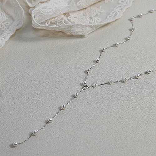 HAXIYA Gold Pearl Y-Shaped Necklace for Women Layered Lariat Long Pendant | 14K Gold Plated/Sterling Silver Dainty Drop Chain Layered Pearl/Beaded Necklaces Simple Gold Jewelry for Women - color: Pearl - Silver