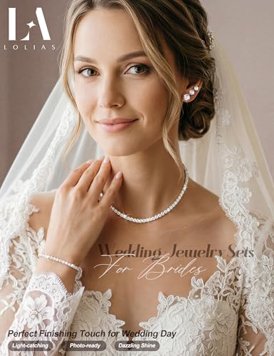 LOLIAS Silver Jewelry Set for Women Tennis Necklace Bracelet Hypoallergenic | Wedding Jewelry Sets for Brides Bridemaid,Costume Party Prom Accessories,Chockers Necklace CZ Tennis Bracelet Earrings Studs - style: Tennis Necklaces Bracelet+4mm/5mm/6mm Studs