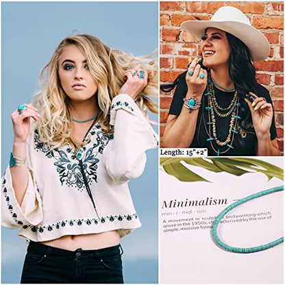 Aobei Pearl Gemstone Beaded Choker Necklace for Women Boho Turquoise/Cultured Freshwater Pearls/Garnet/Amazonite Jewelry - color: E Blue-green Turquoise Clay Beads