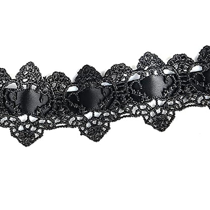 Dainty Black Lace Crystal Choker Necklace Lace Gothic Choker for Women for Halloween Weeding Costume Party Prom Vampire Choker - color: Black