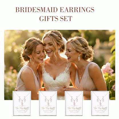 DHQH Bridesmaid Necklace Earrings Set Gifts I Couldn't Say I DO Without You Cubic Zirconia Leaf Pendant Necklace Bridesmaid Proposal Gift Set of 4 6 - color: rose-leaf-4set