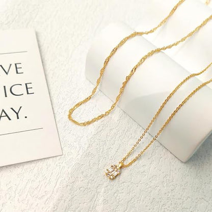 Luxval Diamond Pendant Gold Necklace for Women，Dainty 18k Gold Plated Choker Necklaces Simple Gold Jewelry Gifts for Women - color: Gold-CZ Layered
