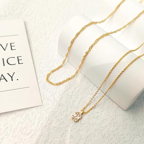 Luxval Diamond Pendant Gold Necklace for Women，Dainty 18k Gold Plated Choker Necklaces Simple Gold Jewelry Gifts for Women - color: Gold-CZ Layered