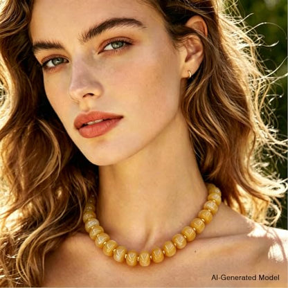 Colorful Chunky Resin Beaded Choker Necklaces for Women | Multicolor Beads, Sturdy Metal Chain, Adjustable, Detachable, Lightweight, Summer Beach Boho, Trendy Statement Jewelry Gift - color: Light Yellow