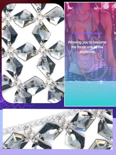 Aukmla Crystal Bra Body Chain Top Silver Rhinestones Halter Crop Tops Beach Bikini Chest Chains Body Jewelry for Women - style: Grey