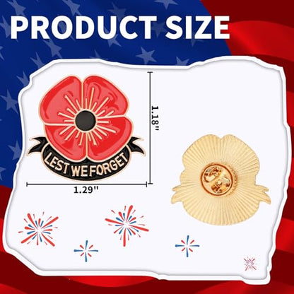 SANNIX 15Pcs Poppy Pins, Poppy Flower Brooch Pins Memorial Day Lapel Pins Lest We Forget Enamel Pins Veterans Day Badge - style: Poppy Pin