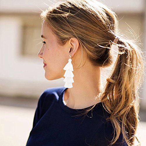 BaubleStar Bohemian Layered Tassel Drop Earrings for Women | Lightweight Statement Party Festival Jewelry - color: White