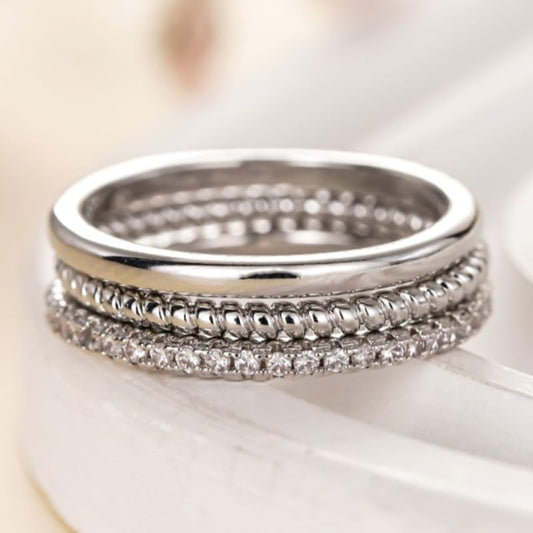 3Pcs/Set Simple Zirconia Stacking Rings for Women Daily Casual Party Rings Jewelry Accessories - color: silver