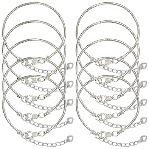 tiggell 10pcs Chain Bracelets Kit Silver Plated Snake Chain with Heart Lobster European Charm Bracelet for Christmas DIY Women Jewelry Findings Bracelet Making (Silver) - color: Silver