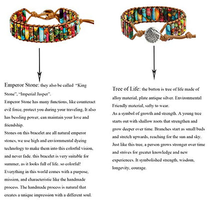 Plumiss Women Boho Handmade Natural Stone Crystal Leather Bead Wrap Bracelets Collection - style: Colorful Jasper 1W