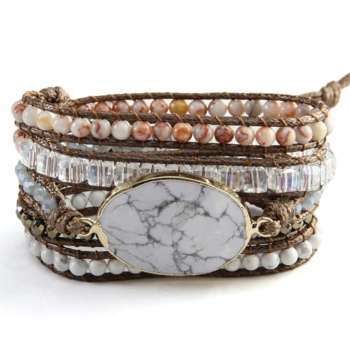 Women Wrap Bracelets Boho Natural Stone Jasper Turquoises Strand Bracelet Jewelry Collection - color: White Turquoise