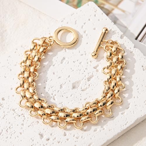14K Gold & Silver Plated Lightweight Link Bracelet for Women | Stackable Bracelets ,14K Gold Plated Bracelets with CZ,Lightweight Trendy Chain Bracelet Jewelry Gift - style: Gold Link Chain