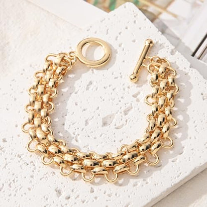 14K Gold & Silver Plated Lightweight Link Bracelet for Women | Stackable Bracelets ,14K Gold Plated Bracelets with CZ,Lightweight Trendy Chain Bracelet Jewelry Gift - style: Gold Link Chain