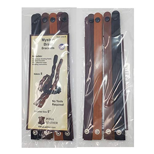 PITKA LEATHER Mixed Colors Mystery Braid Leather Bracelets Kit - 8 Leather Bracelets Braiding Ready 2 of Each Color - Made in USA