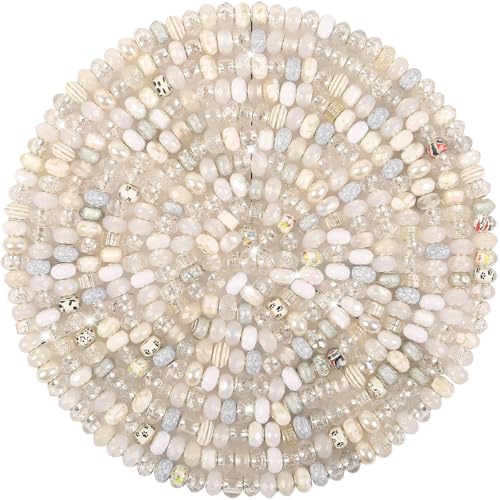 Large Hole Beads Spacer Beads White Assorted European Craft Big Beads Large Hole Lampwork Murano Bead Fairy Wand Garden Beads for DIY Charm Bracelet Necklace Earring Jewelry Making Decoration Supplies - color: White set, size: 100 Pcs