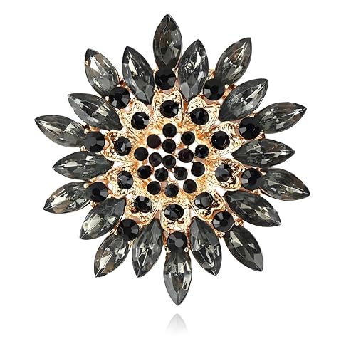 Rhinestone Flower Brooch Pin for Women Fashion Sparkling Crystal Sunflower Floral Brooch Floral Lapel Pins Fashion Wedding Jewelry Gifts - color: Black