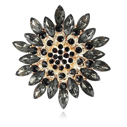 Rhinestone Flower Brooch Pin for Women Fashion Sparkling Crystal Sunflower Floral Brooch Floral Lapel Pins Fashion Wedding Jewelry Gifts - color: Black