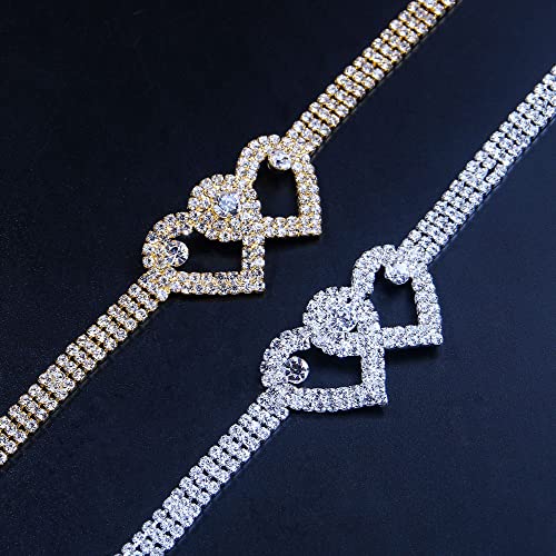Sora Tuki Ankle Bracelets for Women Tennis Rhinestone Anklets for Women Butterfly Heart Star Cross Anklet Bracelet for Women Plus Size Anklet Bracelets for Big Ankle Beach Foot Jewelry - style: 2 - double heart