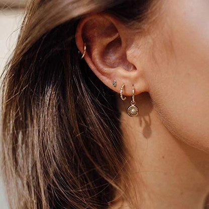 LOYATA Gold Huggie Hoop Earrings 14K Gold Plated Dainty Small Simple Hypoallergenic Jewelry Gift for Women - style: Beaded Diamond-1