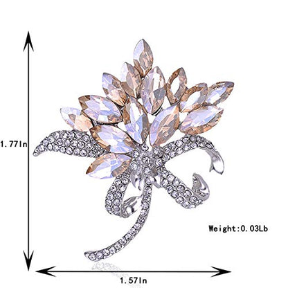 seven wolves Women's Austrian Crystal Brooch Wedding Flower Leaf Bouquet Brooch - color: Champange