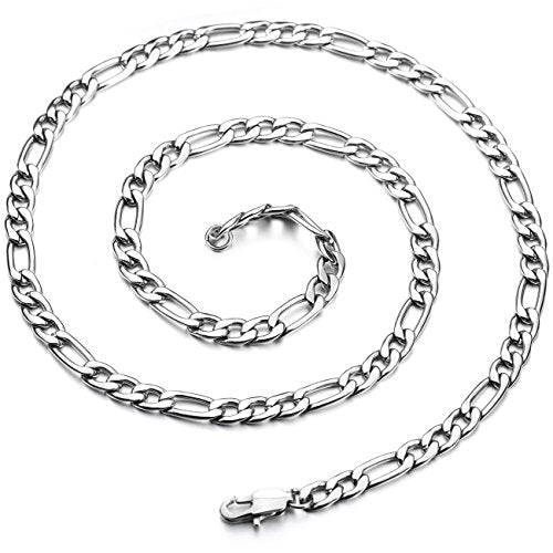 Silver Tone 5.0mm Wide Stainless Steel Necklace Figaro Chain Link 14~40 Inch