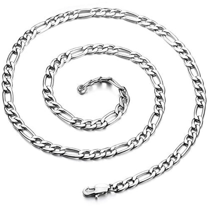 Silver Tone 5.0mm Wide Stainless Steel Necklace Figaro Chain Link 14~40 Inch
