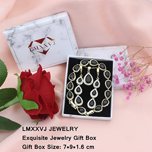 LMXXVJ Necklace Long Earrings Bracelet Set, White Gold Plated Created Blue Sapphire Jewelry Set Wedding Party Gift Jewelry for Women Bridal Bridesmaid - color: Gold-Black