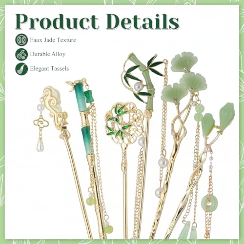 6Pcs Chinese Hair Pins, Gold White Japanese Hair Stick with Pearl Flower Bamboo Leaves Design, Retro Asian Gold Metal Hair Sticks Pins, Hair Bun Updo Holders Hair Chopstick Accessories for Women