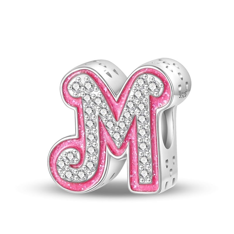 925 Sterling Silver Letter Charms Fits Pandora Bracelets Alphabet AZ Bead Charm for Bracelets Necklace with 5A Cubic Zirconia for Women Birthday Ceremony DIY Jewelry Gift - style: M