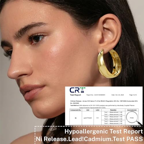 Senteria 12mm Wide Thick Sterling Silver Hoop Earrings Hypoallergenic | 14K Real Gold Plated Hoops Large Earring Lightweight Chunky Hoops Earring for Women Gift for Birthday Christmas 25/30/40/50MM - color: Gold-40mm