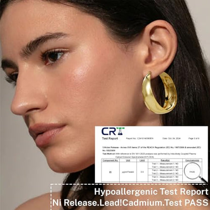 Senteria 12mm Wide Thick Sterling Silver Hoop Earrings Hypoallergenic | 14K Real Gold Plated Hoops Large Earring Lightweight Chunky Hoops Earring for Women Gift for Birthday Christmas 25/30/40/50MM - color: Gold-50mm