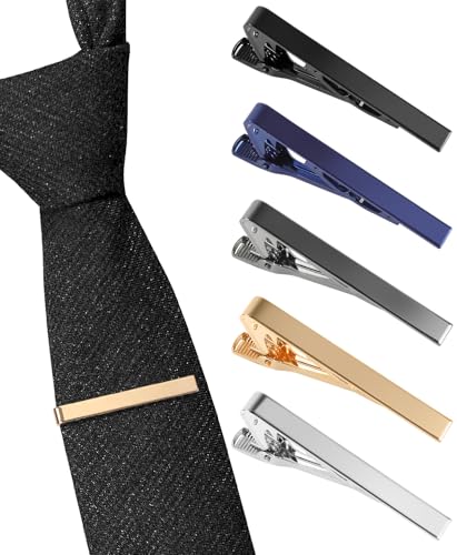 vivinin 5P Tie Clips For Men, 5 Different Color Tie Bar, Stainless Steel Tie Clip For Business, Wedding, Anniversary, Father's Day Gifts and Daily Life - style: Classic