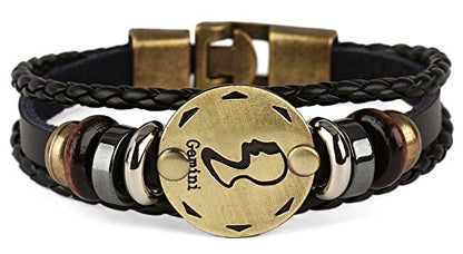 Punk Alloy Leather Bracelet for Constellation Braided Rope Bracelet Bangle - style: Gemini