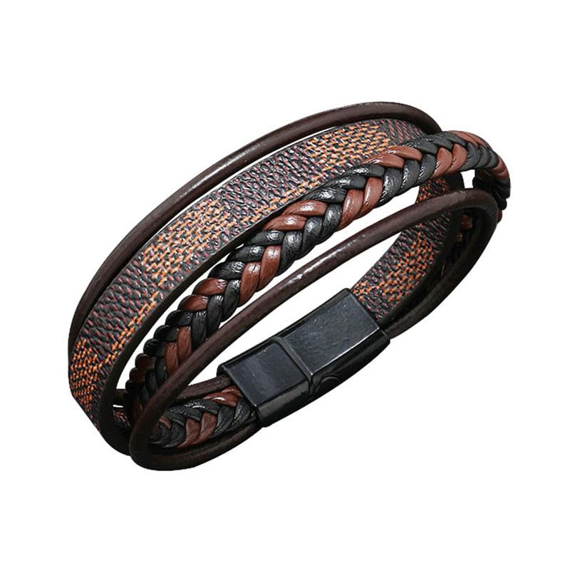 Multi-Layer Leather Bracelet for Men Women Handmade Woven Leather Wrap Bracelet Vintage Statement Bracelet With Clasp Birthday Jewelry Gift