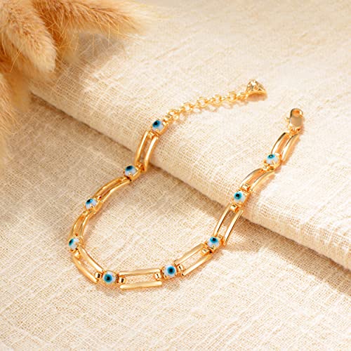 LOYATA Chain Bracelet Gold Link 14K Gold Plated Dainty Pearl Bracelet Simple Jewelry Gift for Women - style: bule evil eye