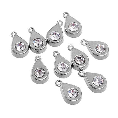RUBYCA 60PCS Charm Pendant Crystal Drop Tibetan Metal Beads Silver Color Jewelry Making Bracelet - color: Drop Crystal, size: 60 PCS