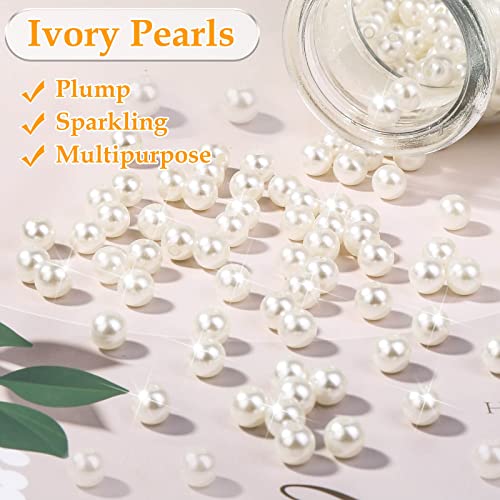 Pearl Beads for Craft, Anezus 500pcs Ivory Faux Fake Pearls, 10 MM Small Sew on Pearl Beads with Holes for Jewelry Making, Bracelets, Necklaces, Hairs, Crafts, Decoration and Vase Filler - size: 10 MM