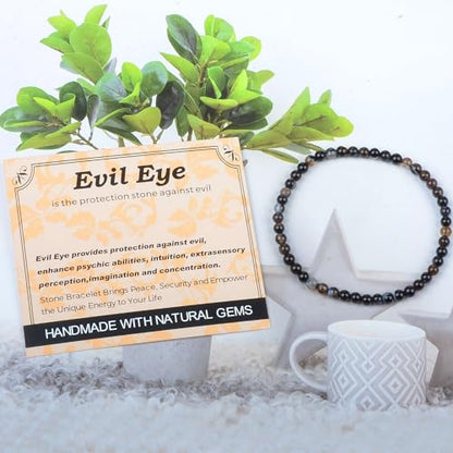 MASSIVE BEADS Handmade Yoga Stretch Elastic Bracelet Natural Stone Crystal Healing Power Energy Gifts for Unisex Adult 4mm 6mm 8mm 10mm - color: Evil Eye Agate(Against Evil), size: 4mm