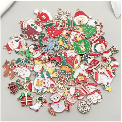 50pcs Enamel Charms for Jewelry Making Wholesale Assorted Mixed Bulk Metal Earring Findings for DIY Necklace Bracelet Keychain and Crafting - style: Christmas Charms