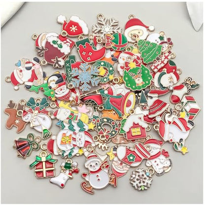 50pcs Enamel Charms for Jewelry Making Wholesale Assorted Mixed Bulk Metal Earring Findings for DIY Necklace Bracelet Keychain and Crafting - style: Christmas Charms