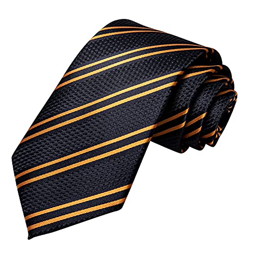 Hi-Tie Men 63inches Tie Set Extra Long Necktie Paisley Tie Pocket Suqare Cufflinks Big and Tall Men Tie - color: Black Gold