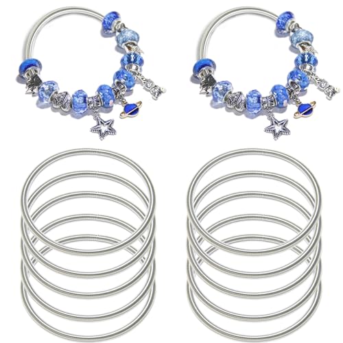 Exway 10 Pcs Expandable Charm Bangle Bracelets Sliver Charm Bracelets Adjustable Spring Bracelet Kit for Crafts DIY Women Jewelry Making - color: silver style C, size: 7.0in