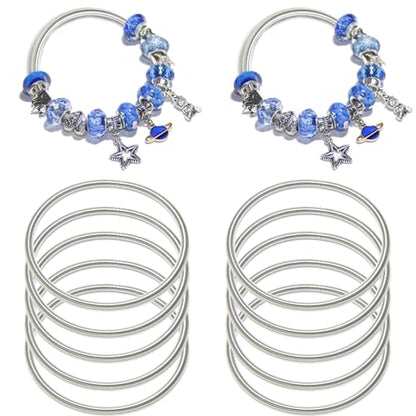 Exway 10 Pcs Expandable Charm Bangle Bracelets Sliver Charm Bracelets Adjustable Spring Bracelet Kit for Crafts DIY Women Jewelry Making - color: silver style C, size: 7.0in