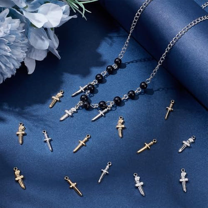 UNICRAFTALE Sword Pendants Stainless Steel Dagger Charms Punk Earring Sword Charms Metal Bracelets Charm for DIY Jewelry Making - color: Golden & Stainless Steel