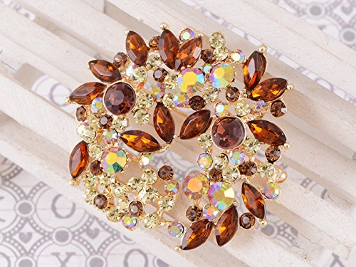 Alilang Violet Lavender Purple Crystal Rhinestone Floral Wreath Brooch Pin - color: coffee