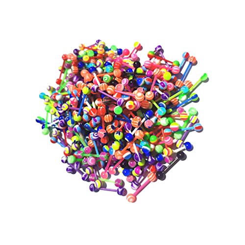 FORUBUS Colorful Tongue Rings Nipple Rings for Women Body Piercing Jewelry 14G 16mm Pierced Barbells Body Jewelry 50Pcs/30Pcs/20Pcs Pack - color: A-50Pcs