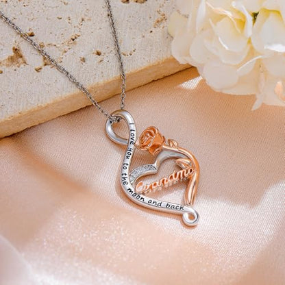 925 Sterling Silver Necklace Gifts for Women Crystal/Opal Jewelry Pendant Christmas Birthday Gift - style: Rose-Grandma