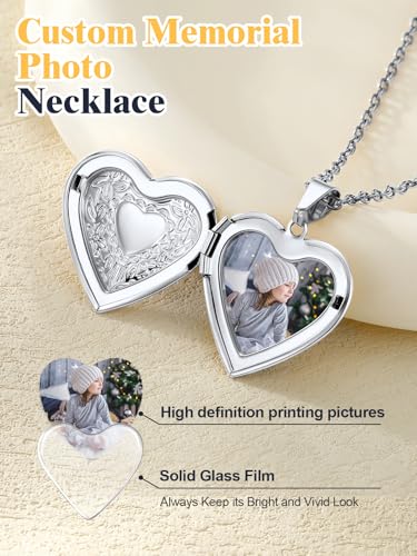 U7 Women Locket Necklace, Heart Photo Lockets Hold Picture, Gift Box Packed | Gold/Silver/Rose Locket Charm, Custom Picture and Engravement Heart Pendant, 20" Chain, Personalized Gift for Mom Wife Friend - color: 01# (Hot!)Platinum Heart