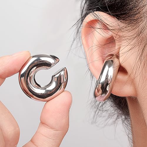 Chunky Ear Cuff Earrings for Women Non Piercing Ear Clip Earrings 14K Gold Ear Cuff and Silver Ear Cuffs Set